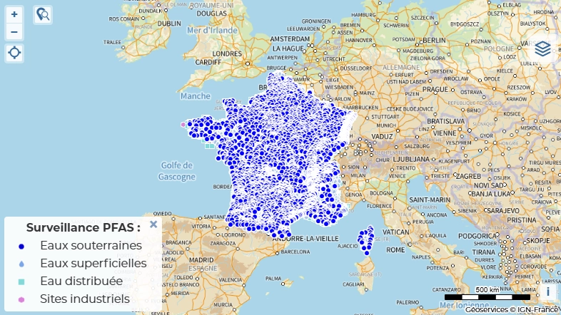 carte du brgm pour la surveillance des pfas en france